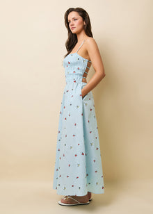 Delta Embroidered Midi Dress Sky Ditsy Floral - Solid & Striped
