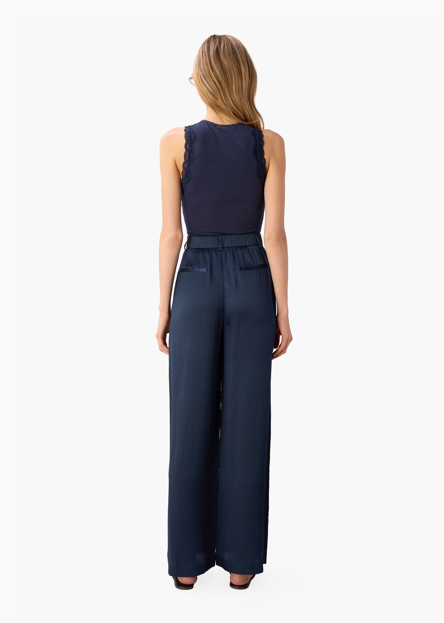 Kyley High Rise Hammered Silk Pant | Moody Blue