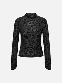 Semi-Sheer Mesh Turtleneck Top | Black