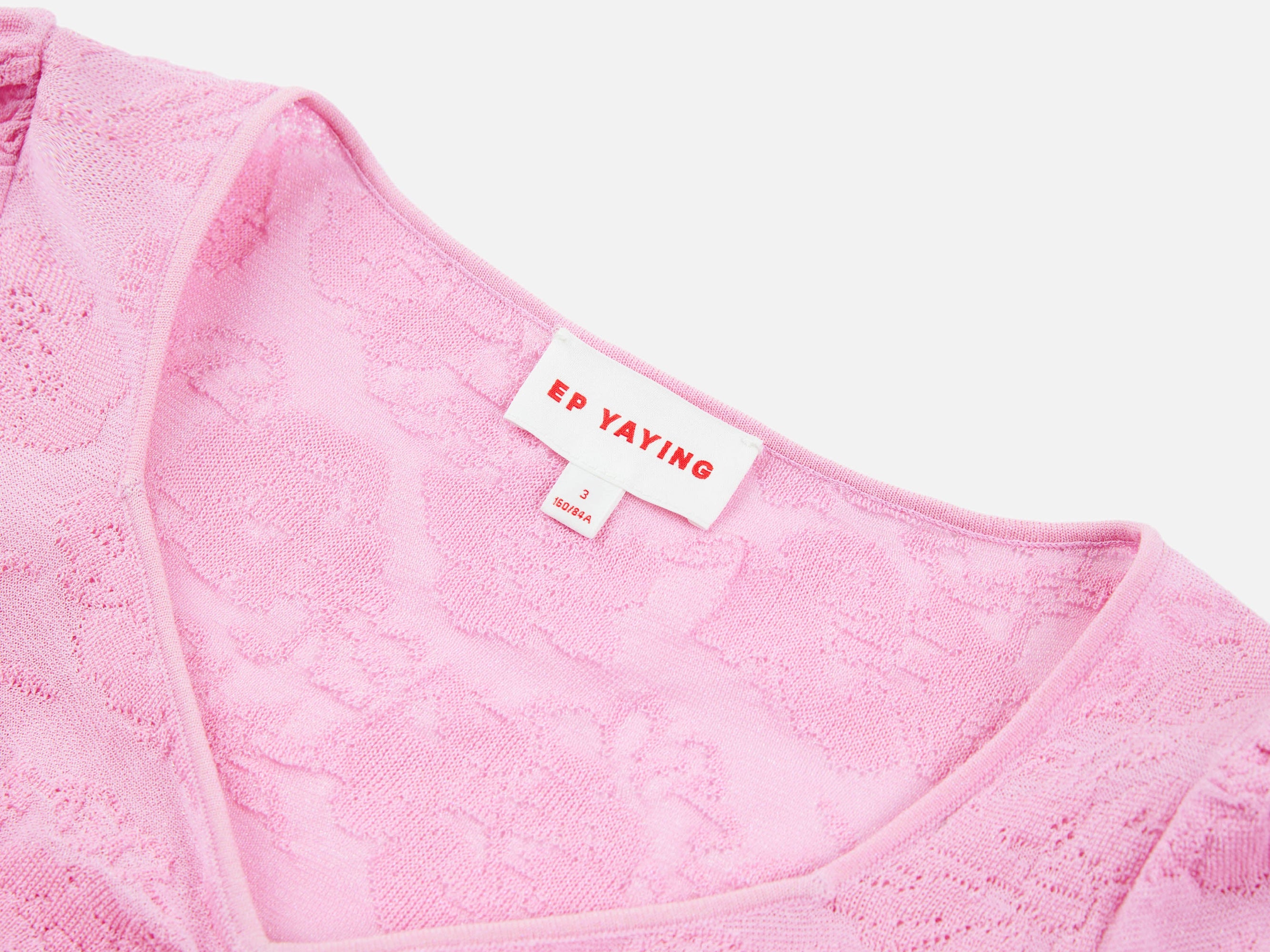 Textured Openwork Jacquard Drawstring Waist Knit Top | Pink
