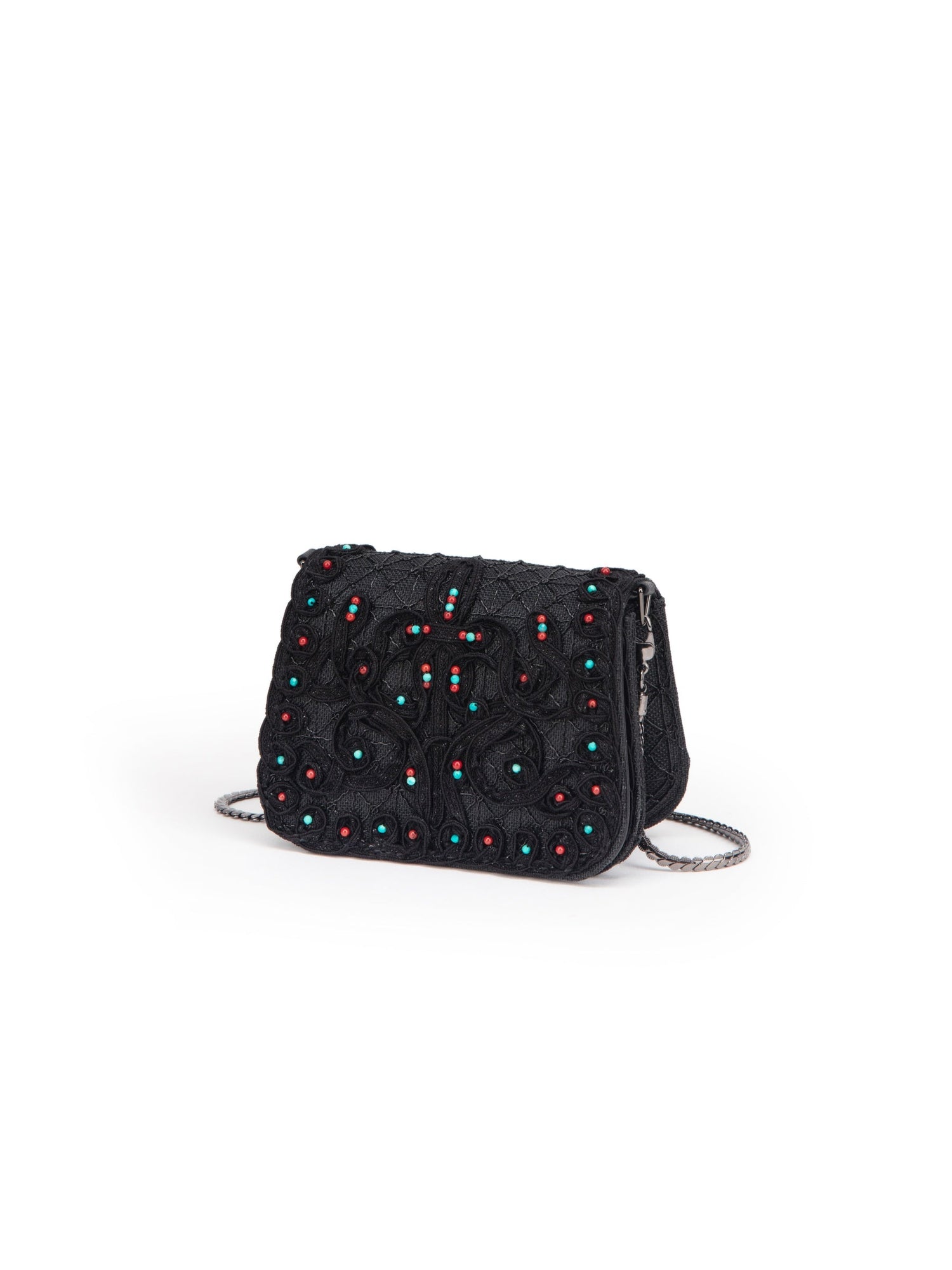 Beaded Textured Handbag | Black