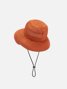 Chinese Style Silk Embroidered Bucket Hat | Rust