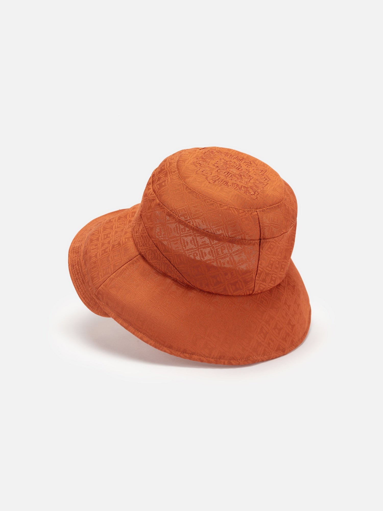 Chinese Style Silk Embroidered Bucket Hat | Rust