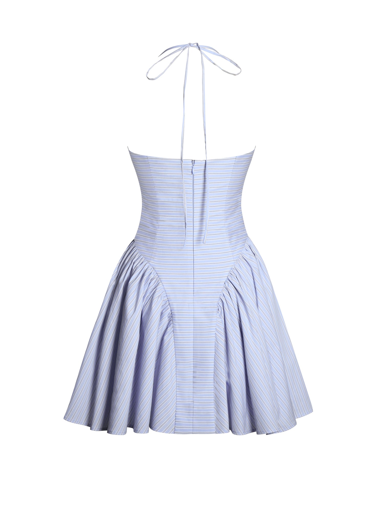 Melody Cotton Poplin Stripe Halter Drop Waist Mini Dress | Baby Blue