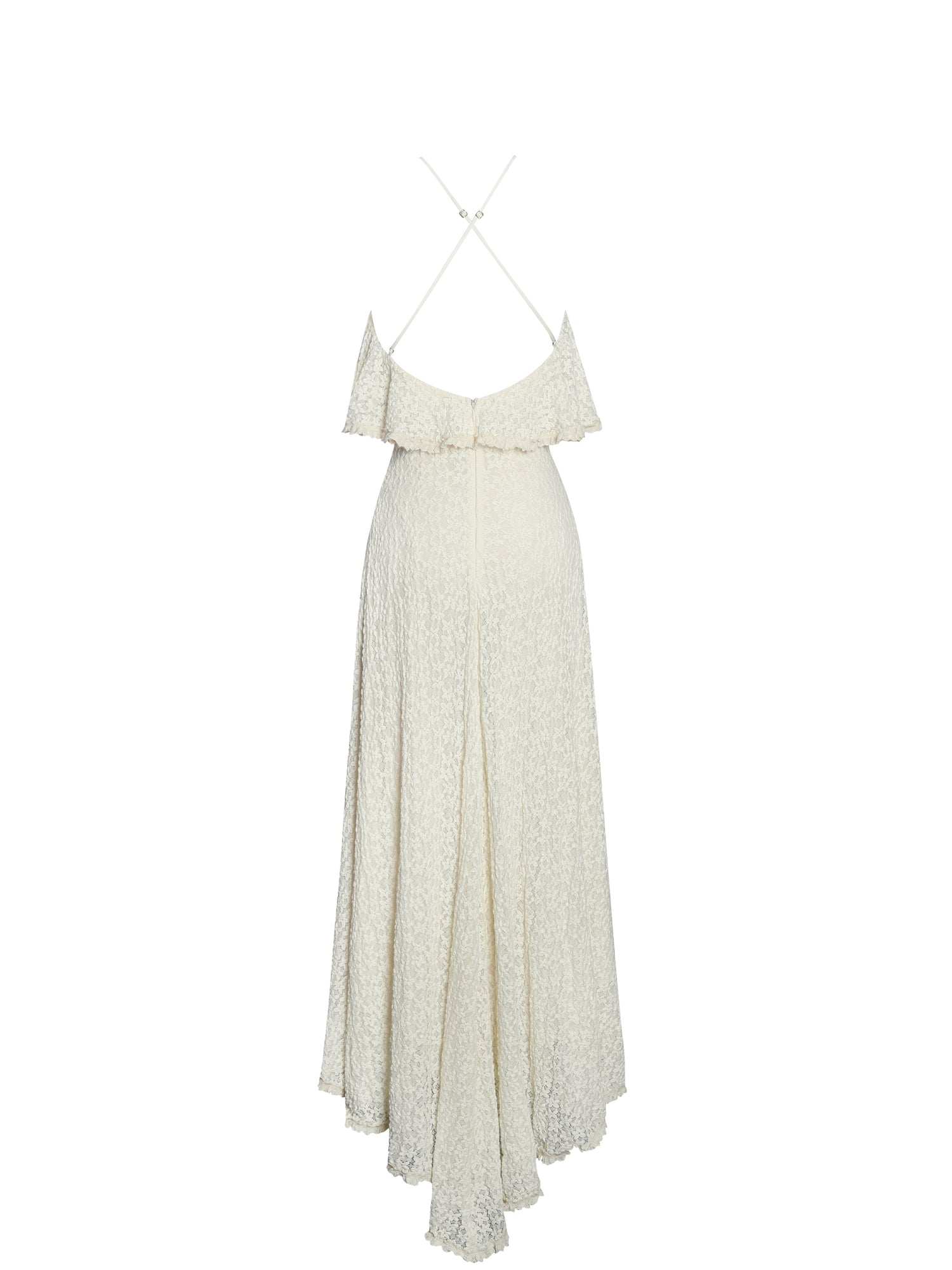 Idra Lace Trim Sleeveless Crochet Midi Trailing Dress | Beige