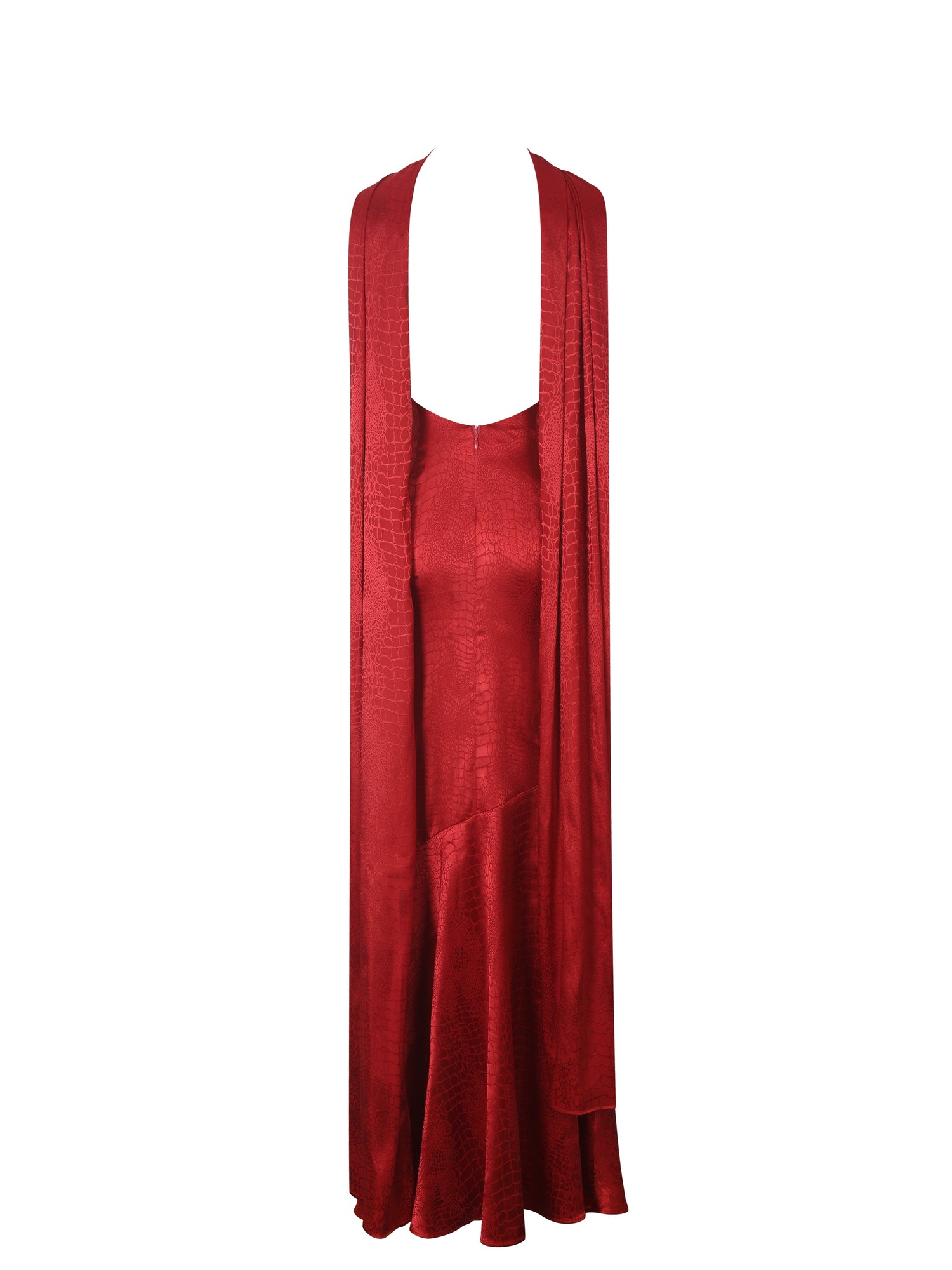 Kelsey Croc-Embossed Flared Hem Maxi Dress with Scarf | Scarlet