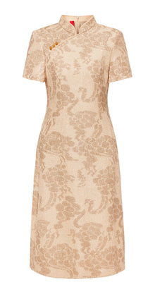 National Style Pleated Qipao Dress | Beige