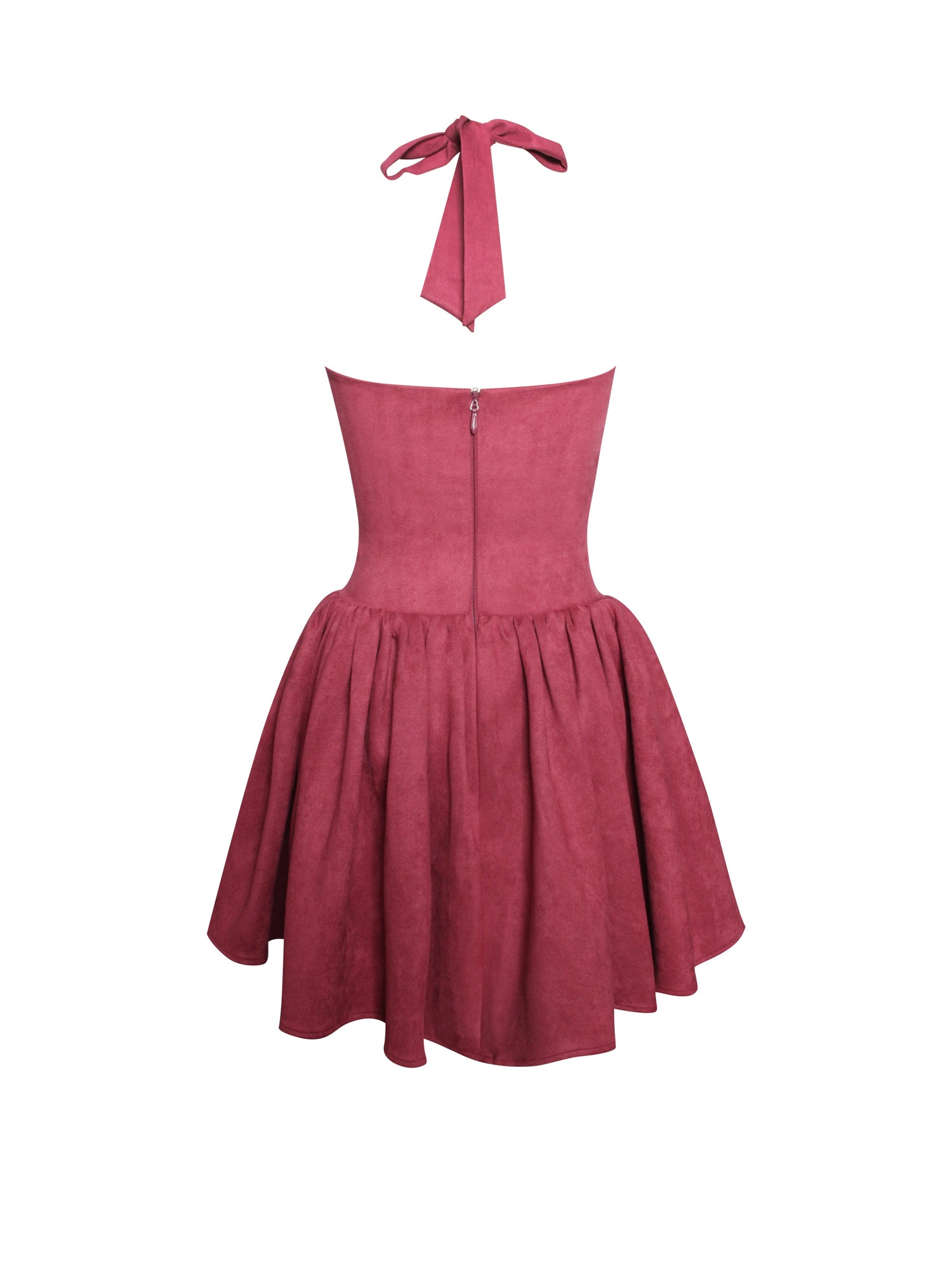 Hadorabra Suede Halter Mini Full Dress | Burgundy