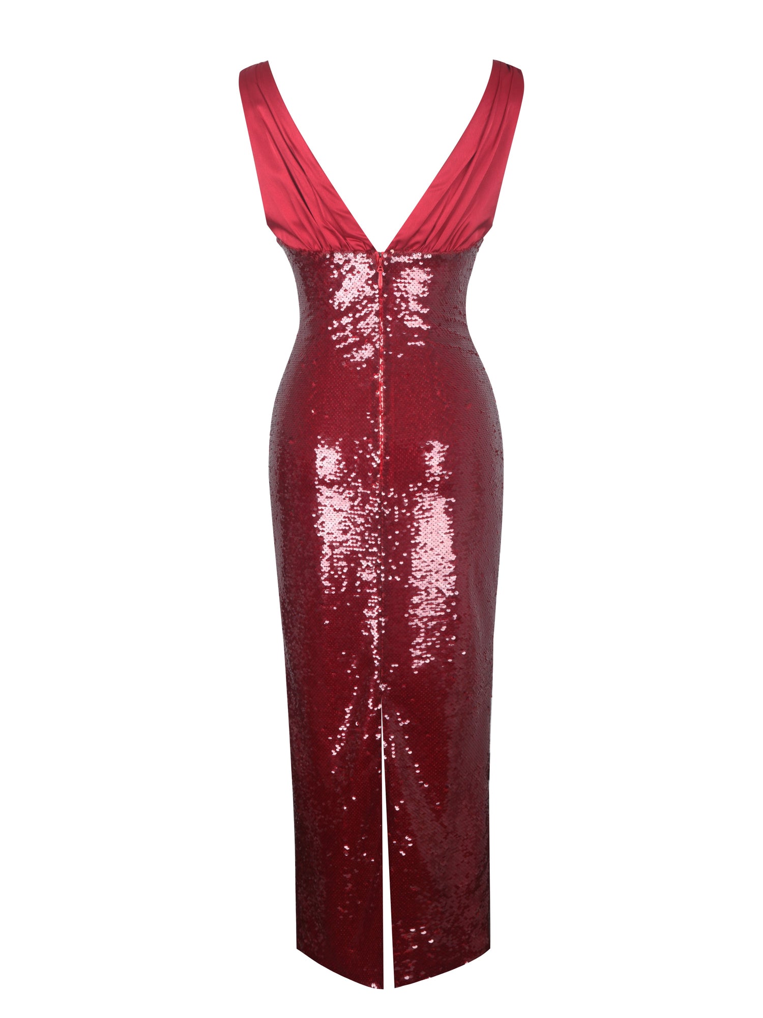 Shanelle Sequin Plunging Midi Dress | Crimson