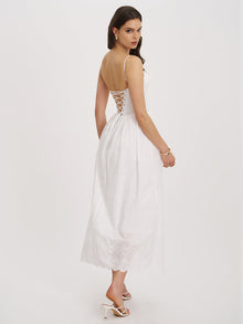 Oberon Cotton Eyelet Lace-Up Back Maxi Dress | White