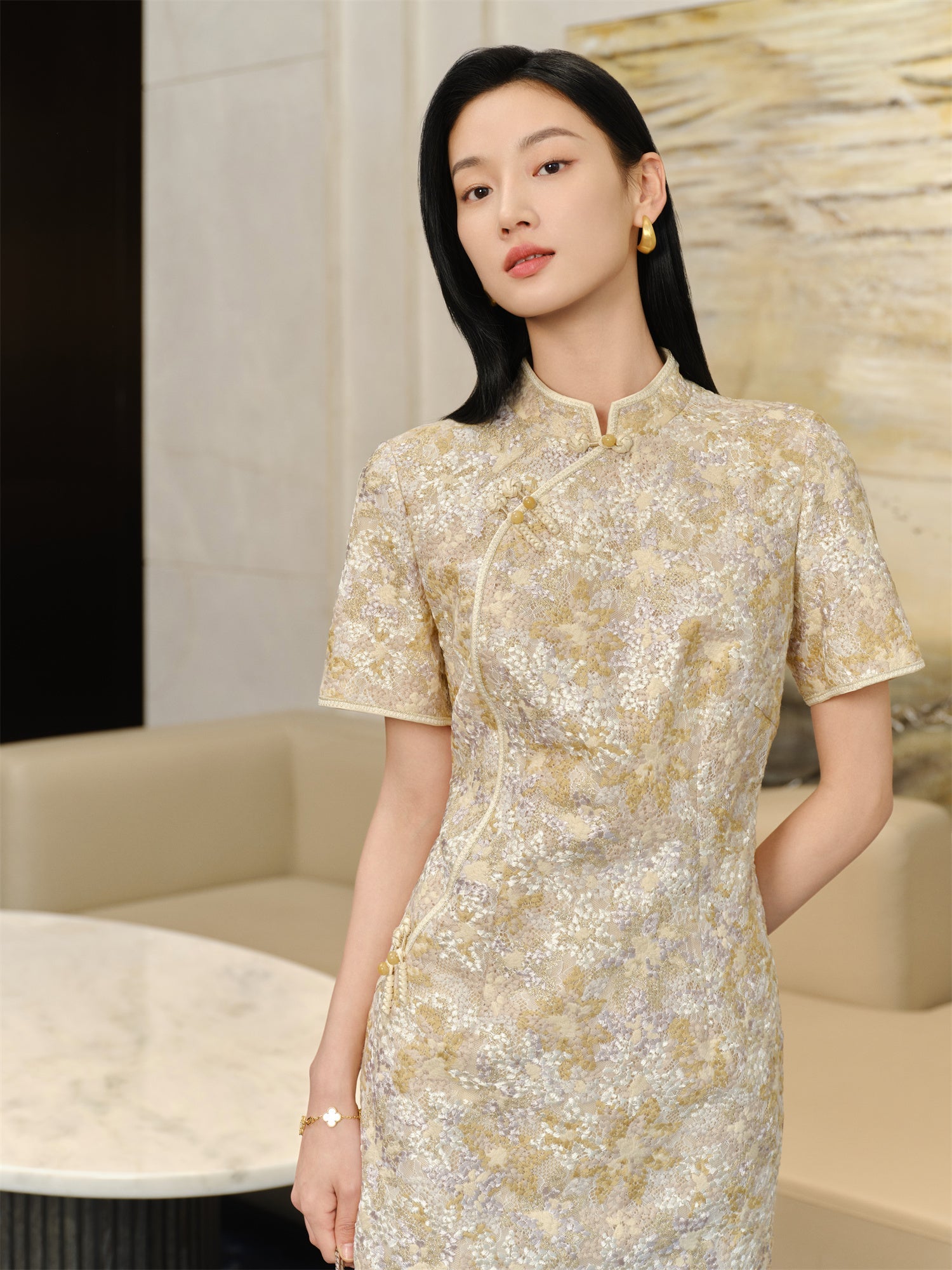 National Style Qipao Dress | Beige