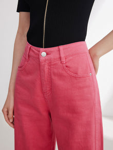 Cotton Linen Straight Jeans | Rose Red