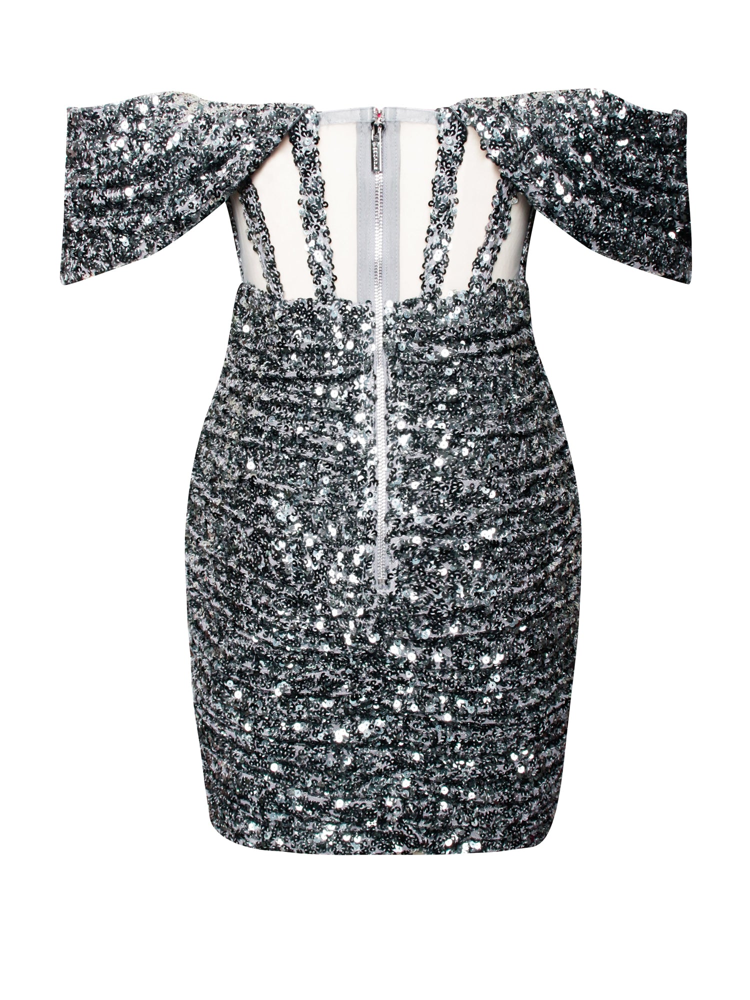 Weston Sequin Off Shoulder Corset Dress | Silver
