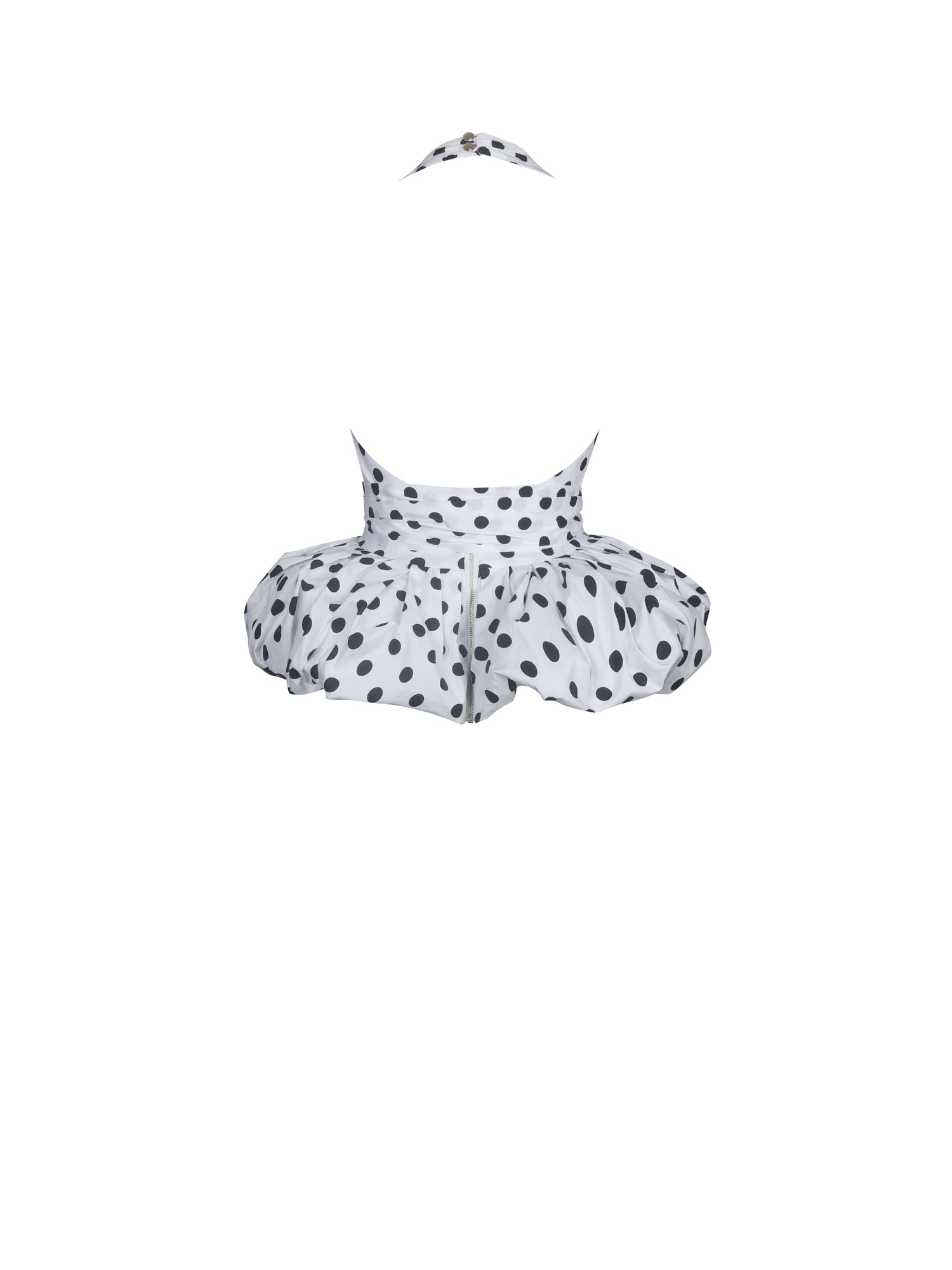 Ilene Polka Dot Cotton Poplin Bubble Hem Halter Top | Black and White Polka Dot