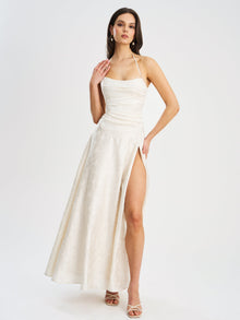 Raegan Jacquard Ruched Maxi Dress | Pearl White