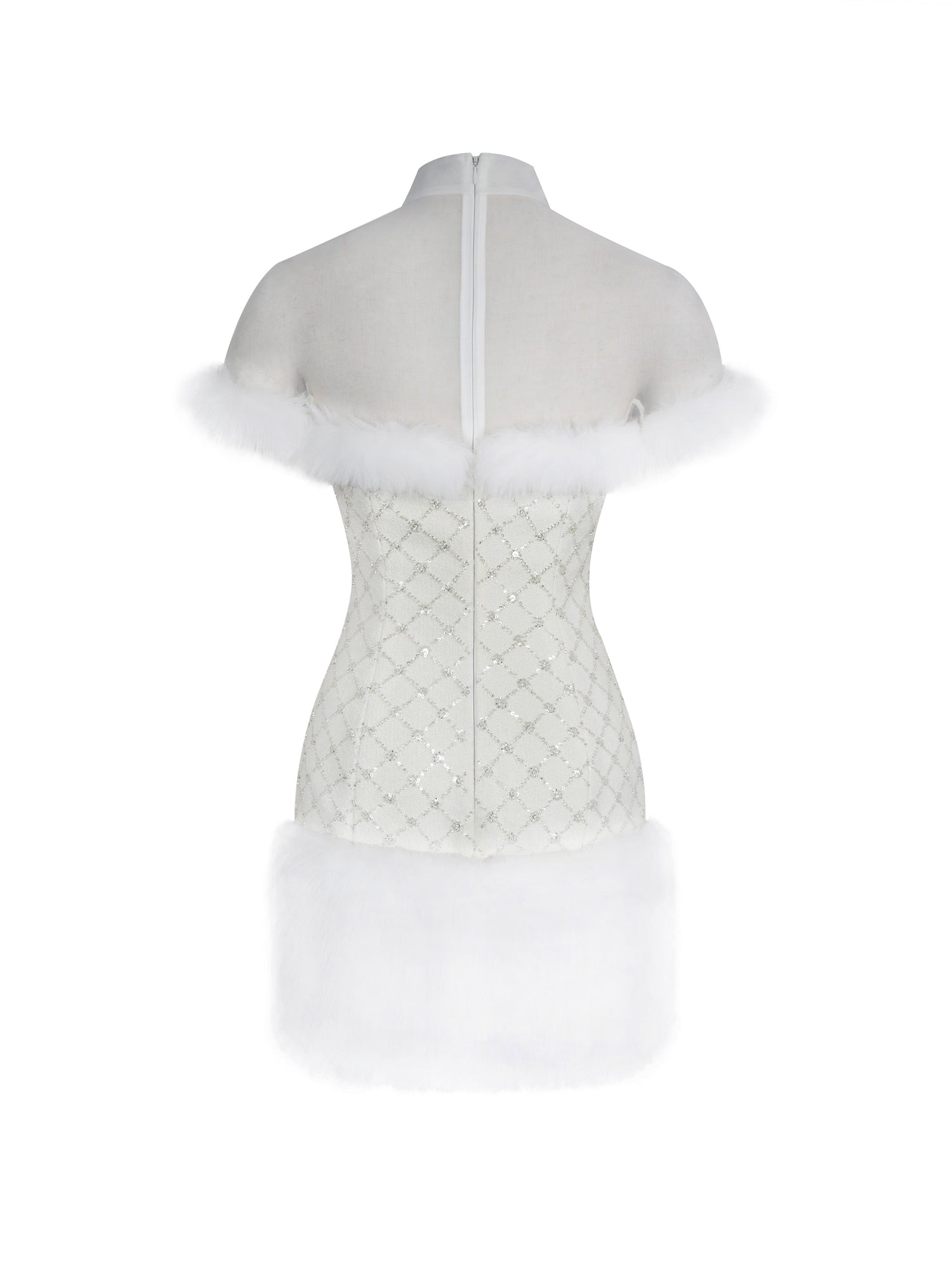 Taylor Fur Trimmed Beaded Boucle Mini Dress | Ivory