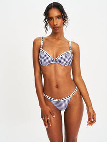 Genevia Gingham Lace Decoration Bikini Bottom | Geneva Gingham