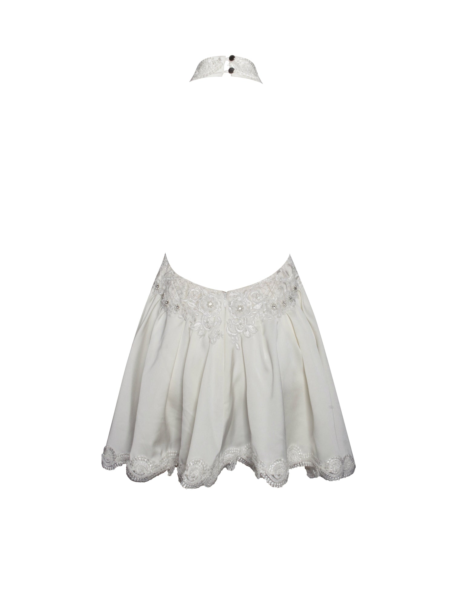 Idalia Beaded Lace Trim Backless Halter Mini Dress | Pearl White