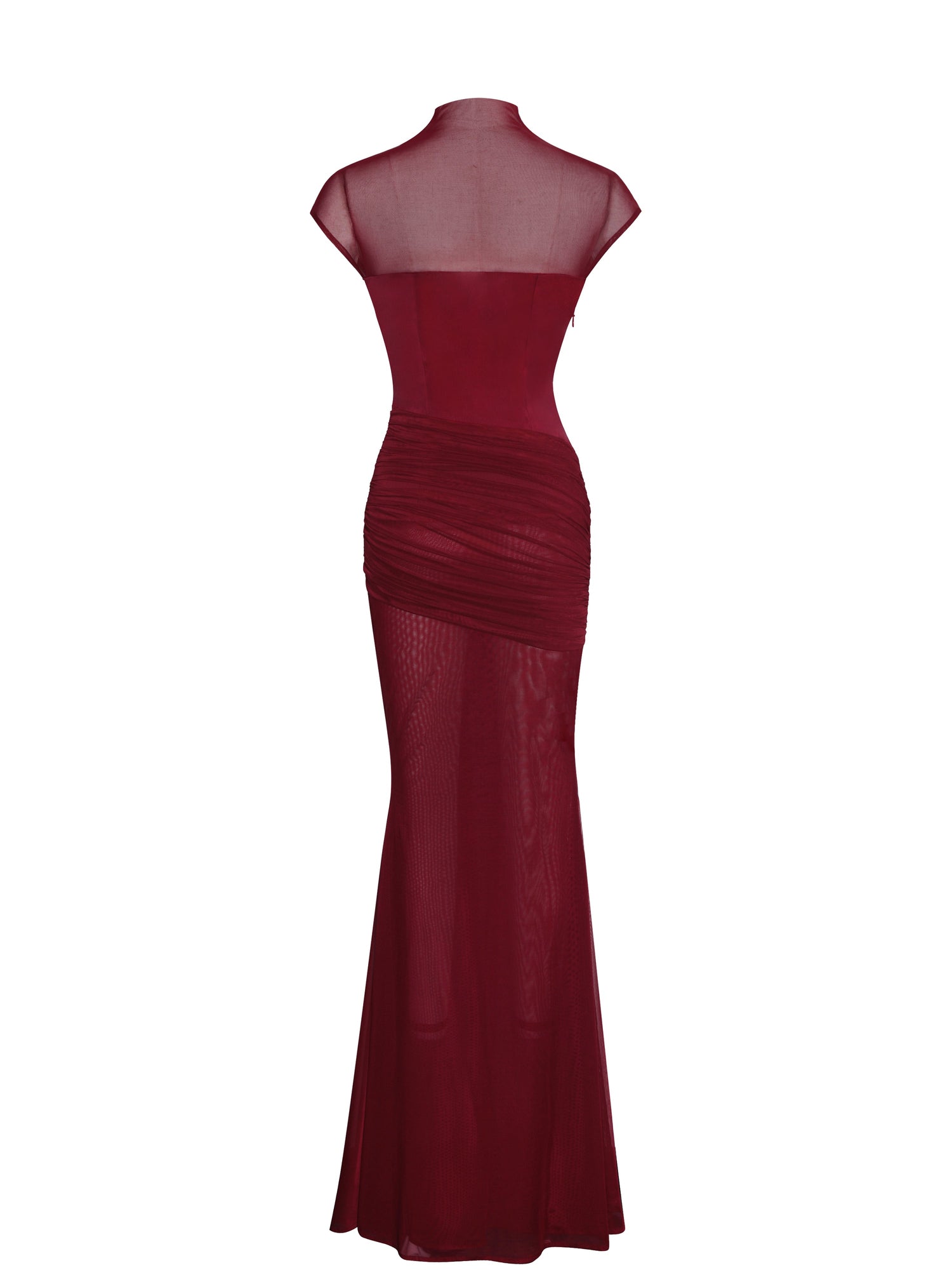 Fabienne Mesh Cap Sleeve Mermaid Gown | Burgundy