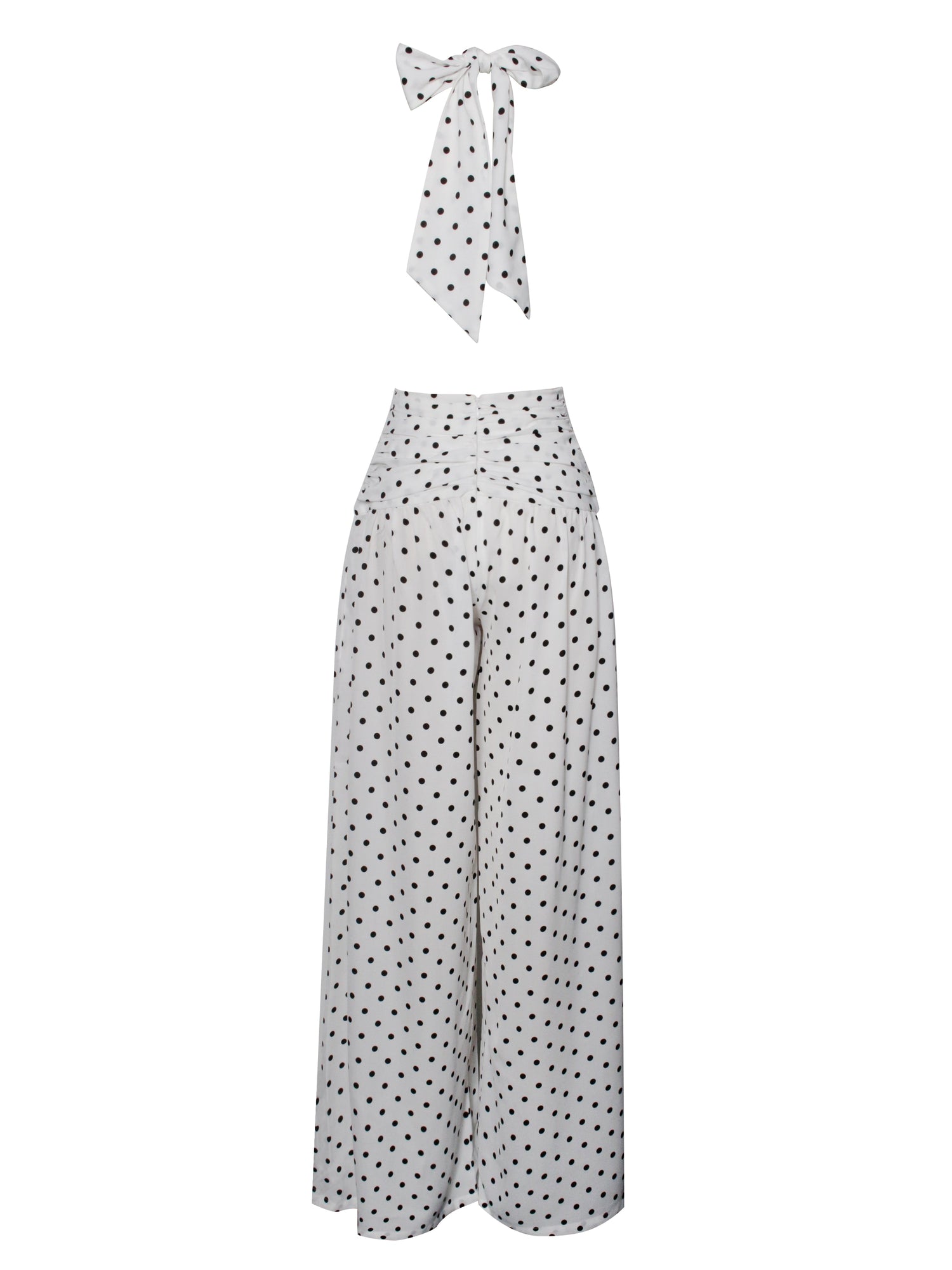 Oriana Halter Jumpsuit | White Polka Dots
