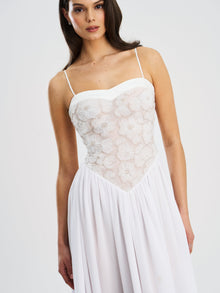 Ucille Embroidered Chiffon Maxi Dress | White