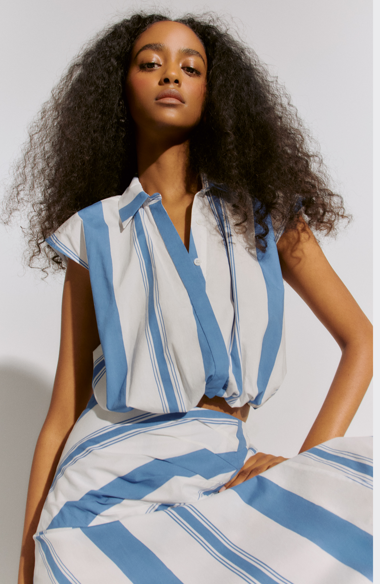 Striped Cotton Poplin Sleeveless Top | Blue/White