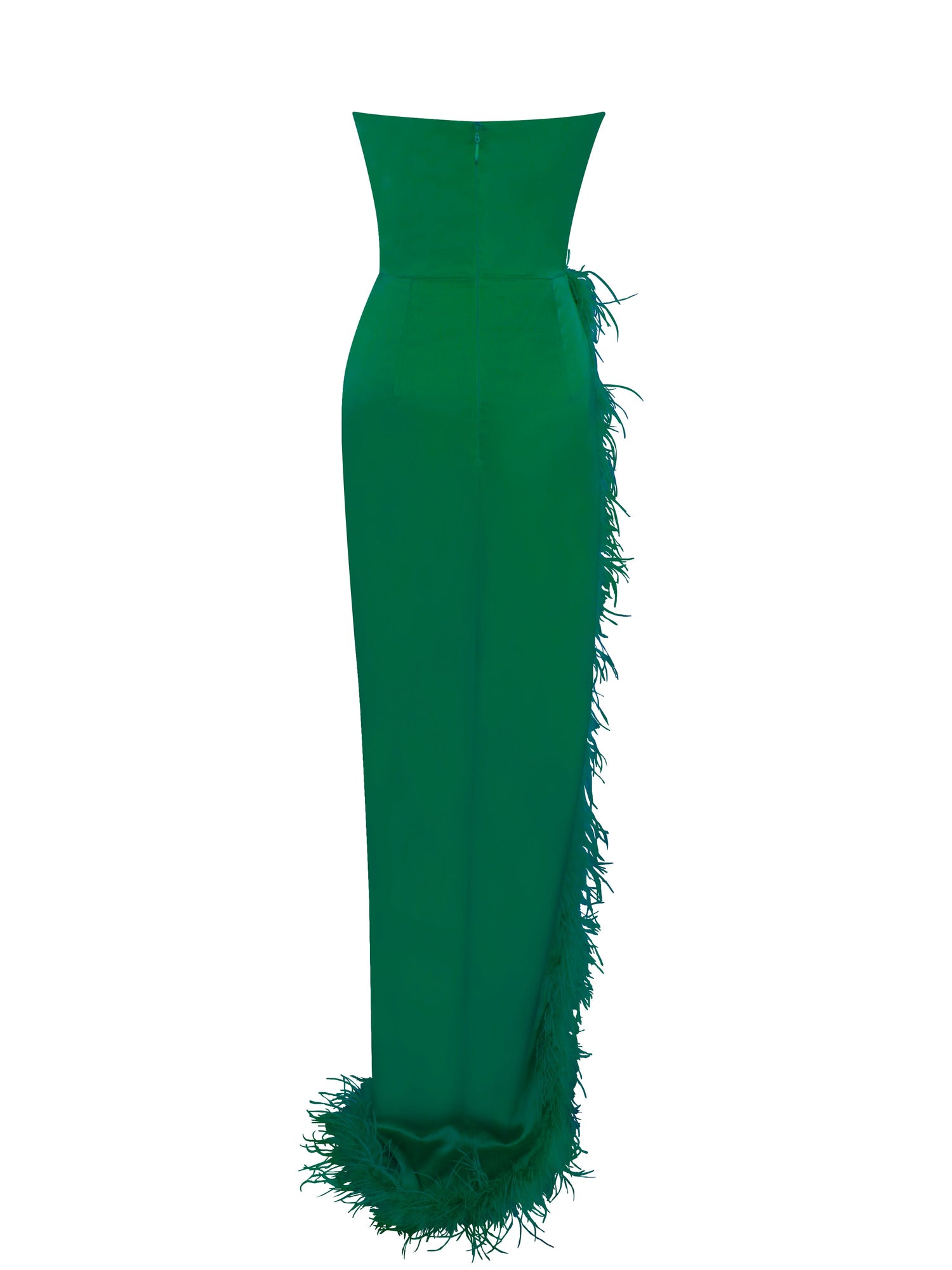 Perrin Feather Dress High Slit Gown | Emerald Green