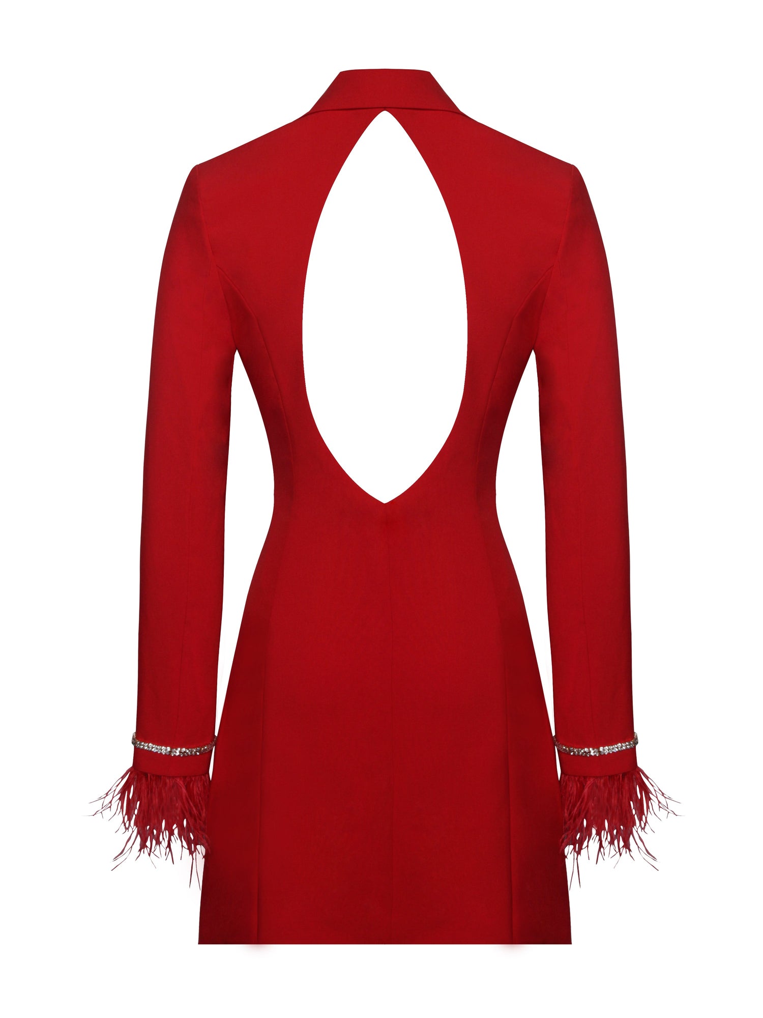 Quilla Feather Crystal Sleeve Backless Blazer Dress | Red