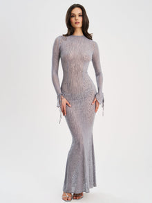 Waylynn Animal Print Burnout Velvet Detail Mesh Backless Maxi Dress | Gray