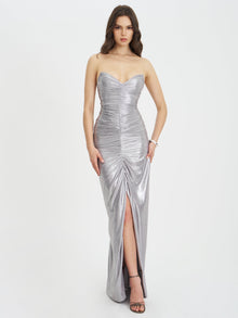 Sable Ruched Glitter Mermaid Gown | Silver