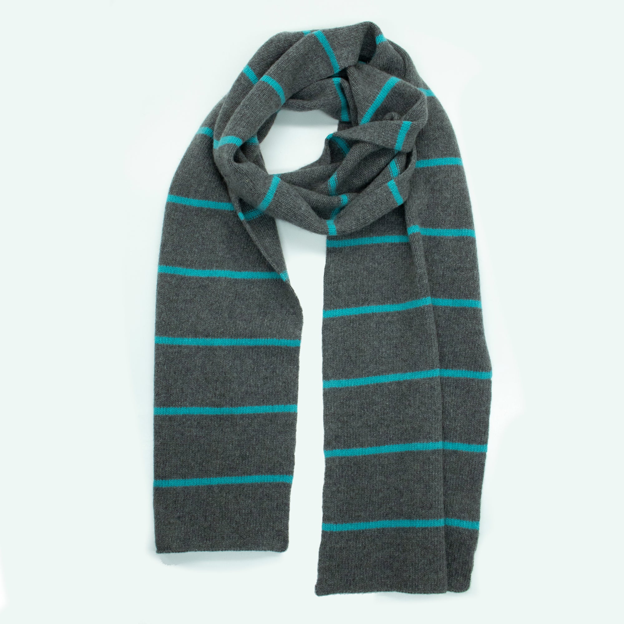 Unisex | Cashmere Striped Scarf | Medium Grey/Lake Blue