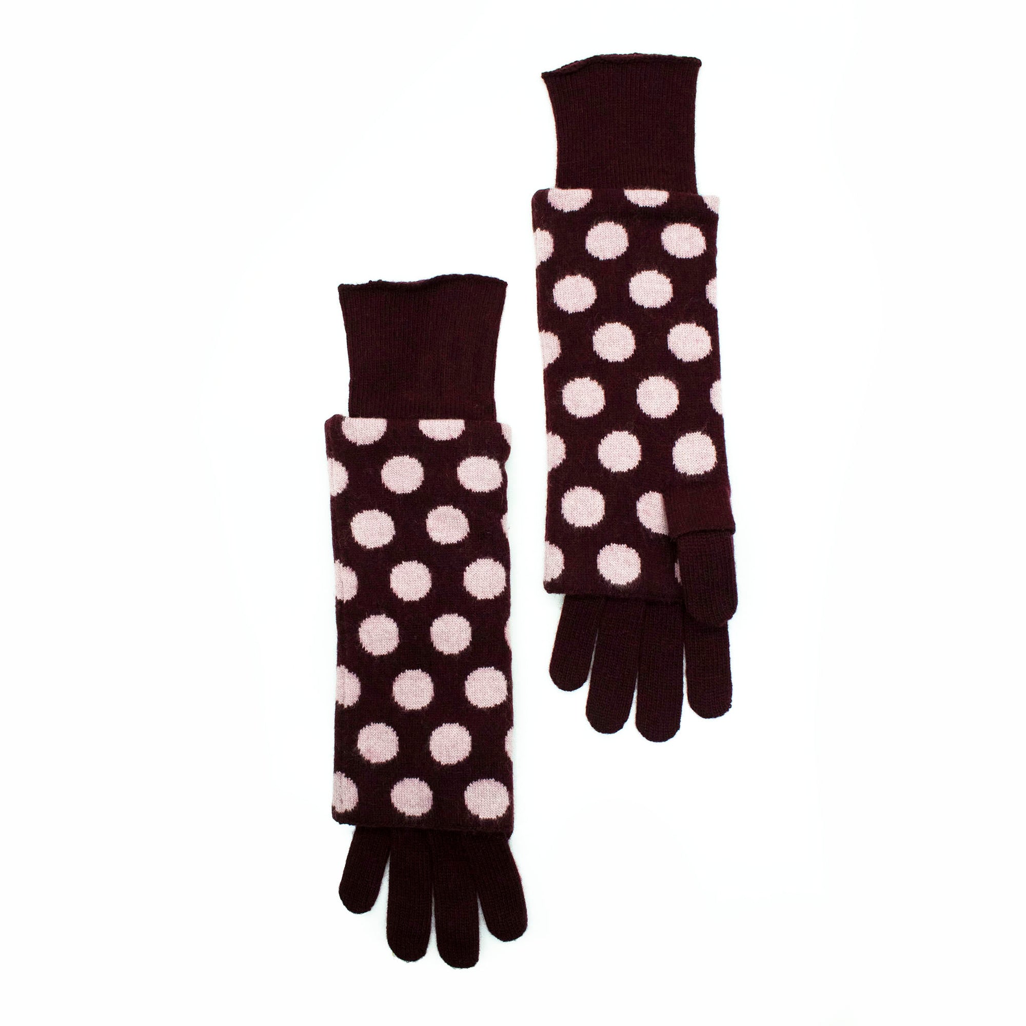 Womens | Polka Dots Design Gloves | Bordeaux/Pale Mauve