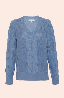 Cable V-Neck Sweater | Sky