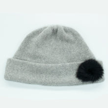 Womens | Cashmere Hat with Fur | Light Grey/Black