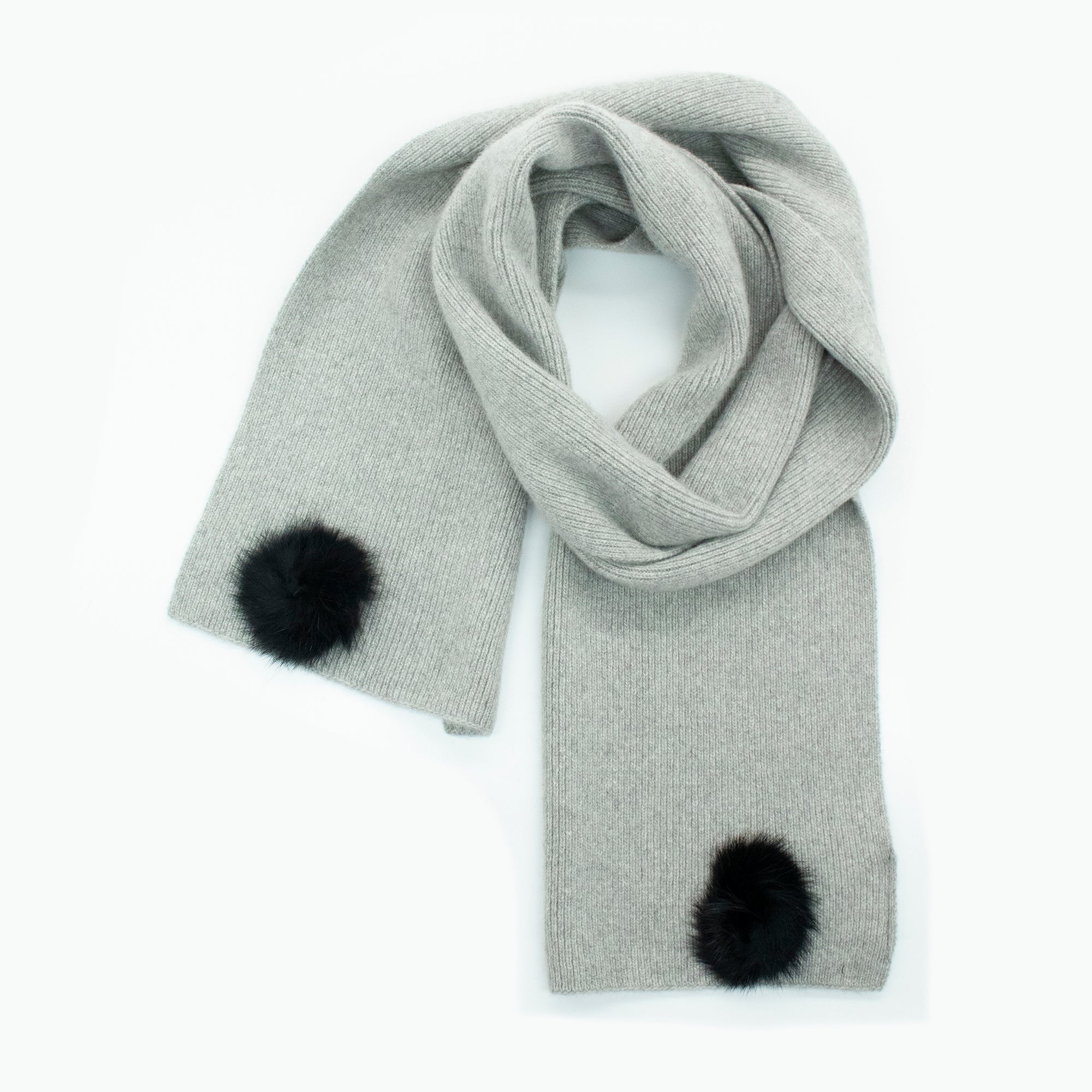 Womens | Cashmere Scarf with Fur | Light Grey/Black