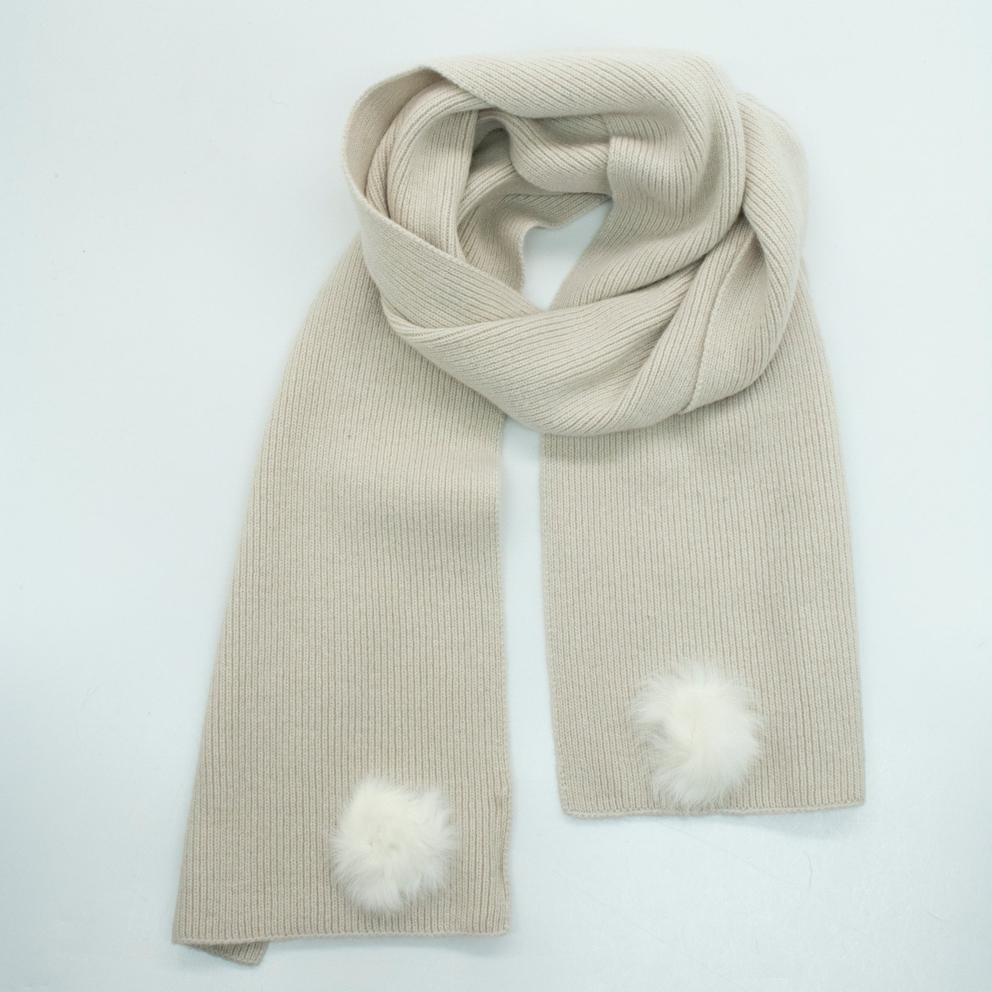 Womens | Cashmere Scarf with Fur | Ivory/White