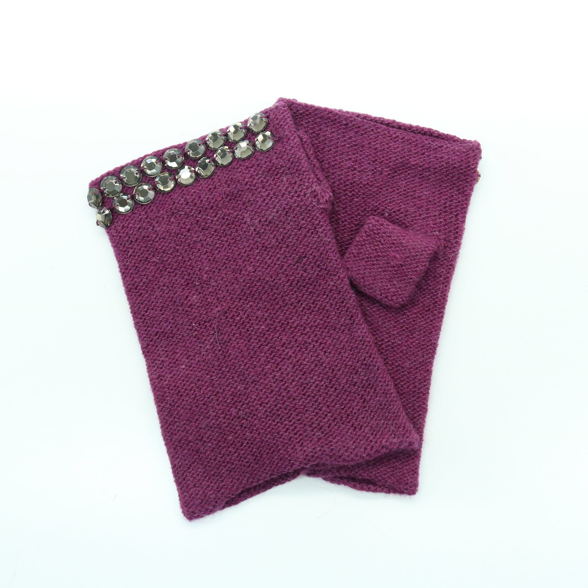 Womens | Cashmere Fingerless Gloves with Stones | SK Damson