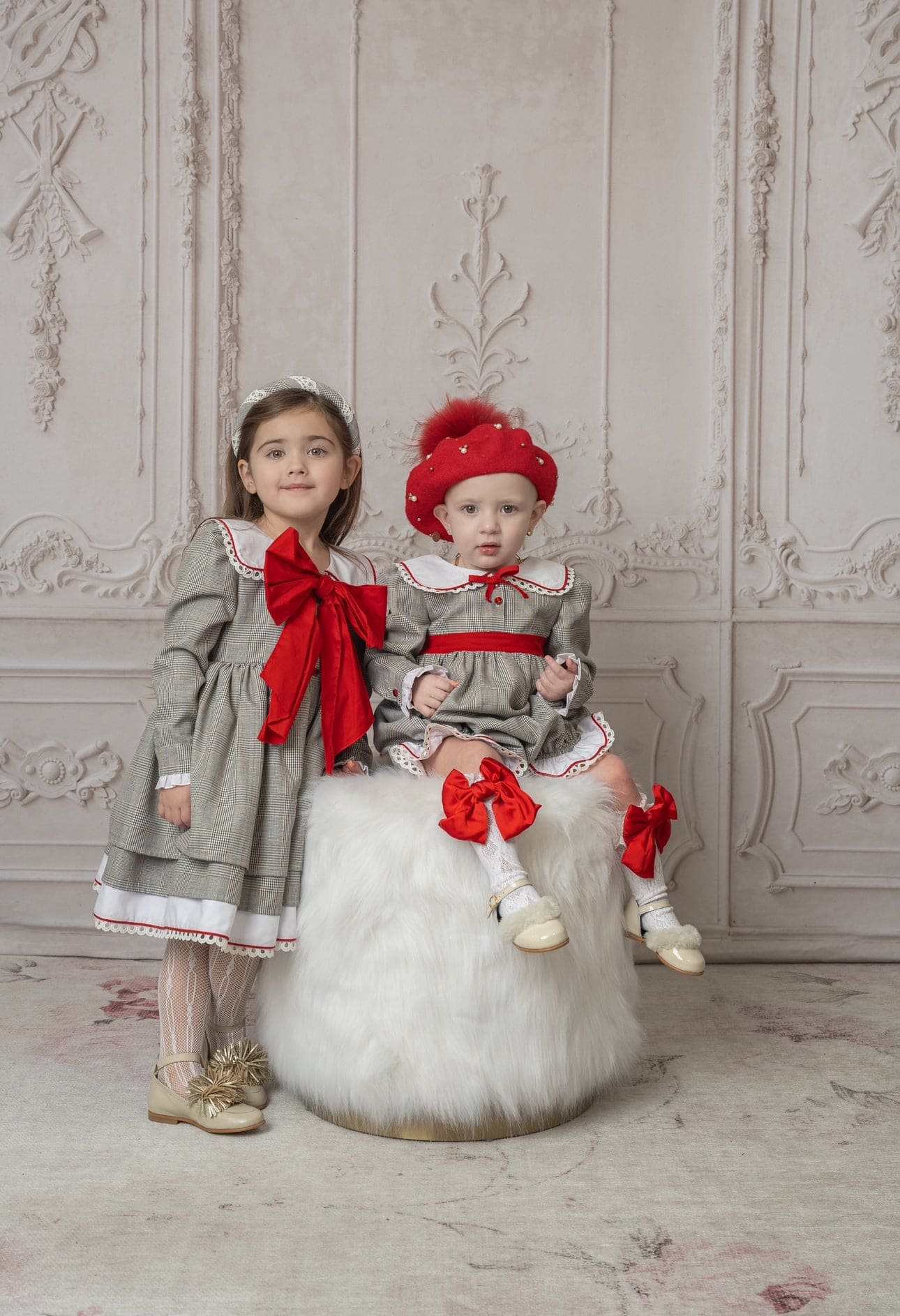 Girl | Georgina Tartan Print Dress with Bow | White x Black x Red