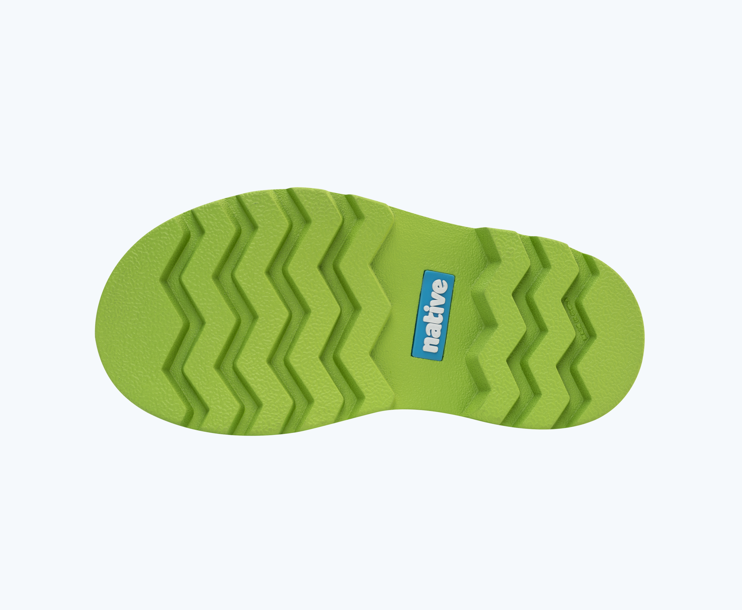 Bottom view of a Native Shoes Kids Kensington Treklite Bloom Kids | Uv Blue/ Snap Green/ Snap Laflame Lightning Footwear