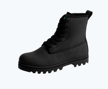 Angled view of a Native Shoes Kids Johnny Treklite Bloom Kids | Jiffy Black/ Jiffy Black/ Victoria Blue Footwear