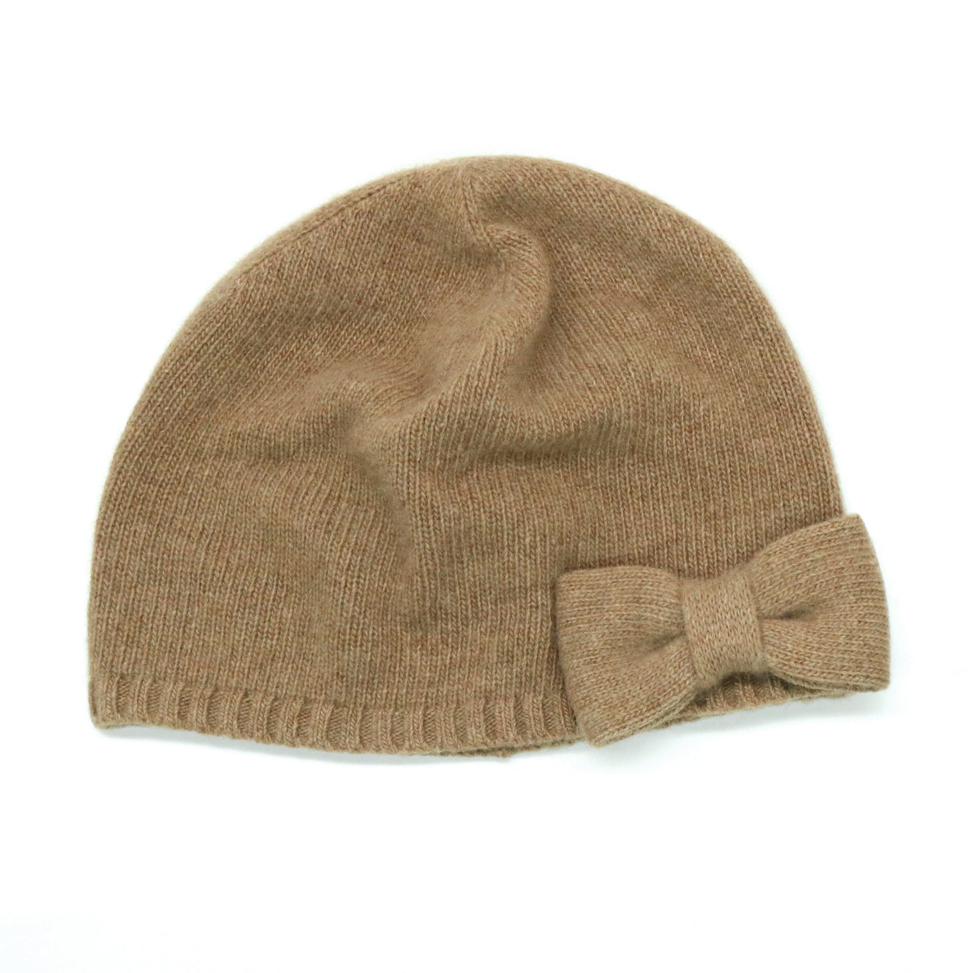 Womens | Cashmere Beanie with Bow | Heather Copper