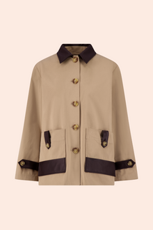 Cotton Twill Leather Detail Jacket | Sand