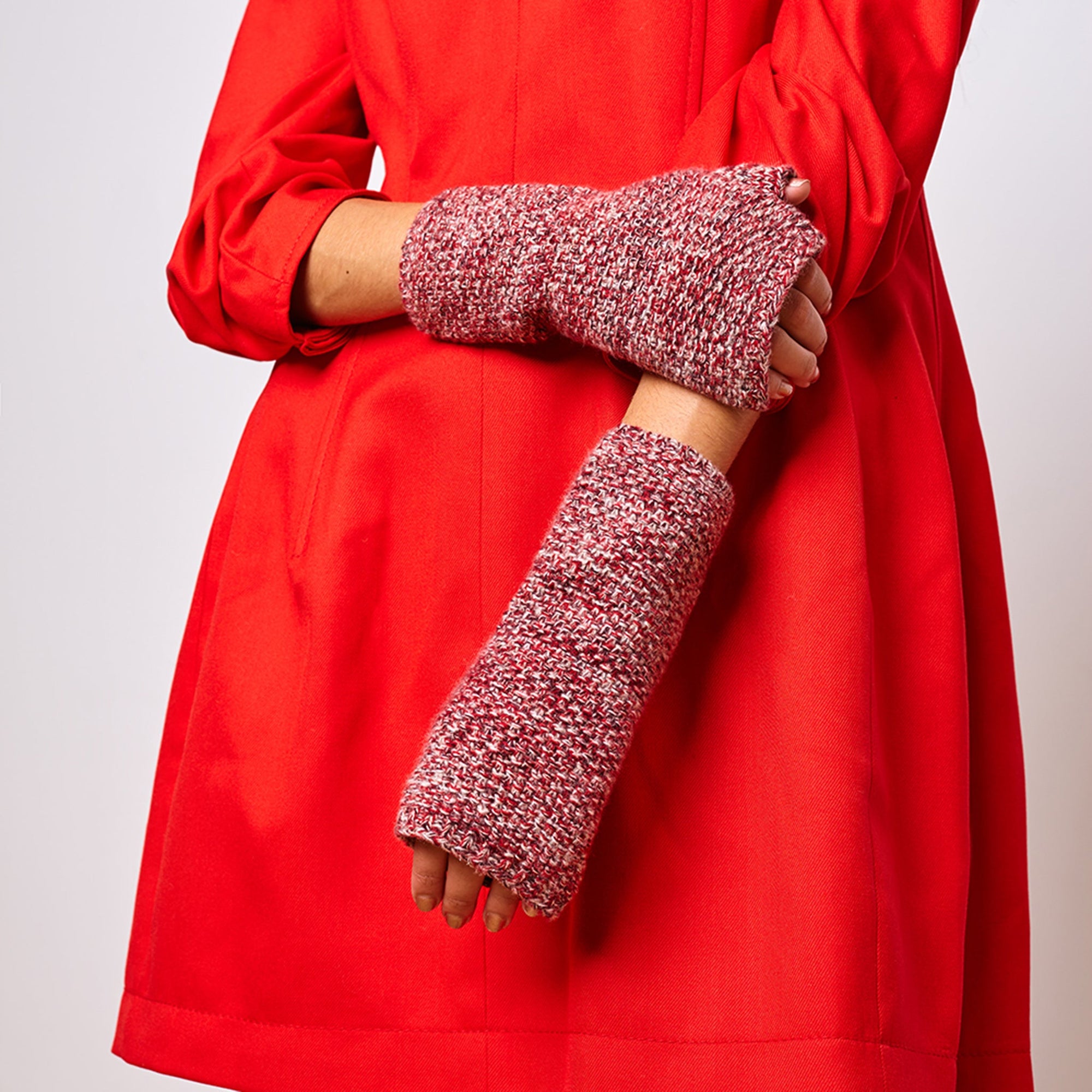 Cashmere Tweeded Fingerless Gloves With Lurex | Bloodstone