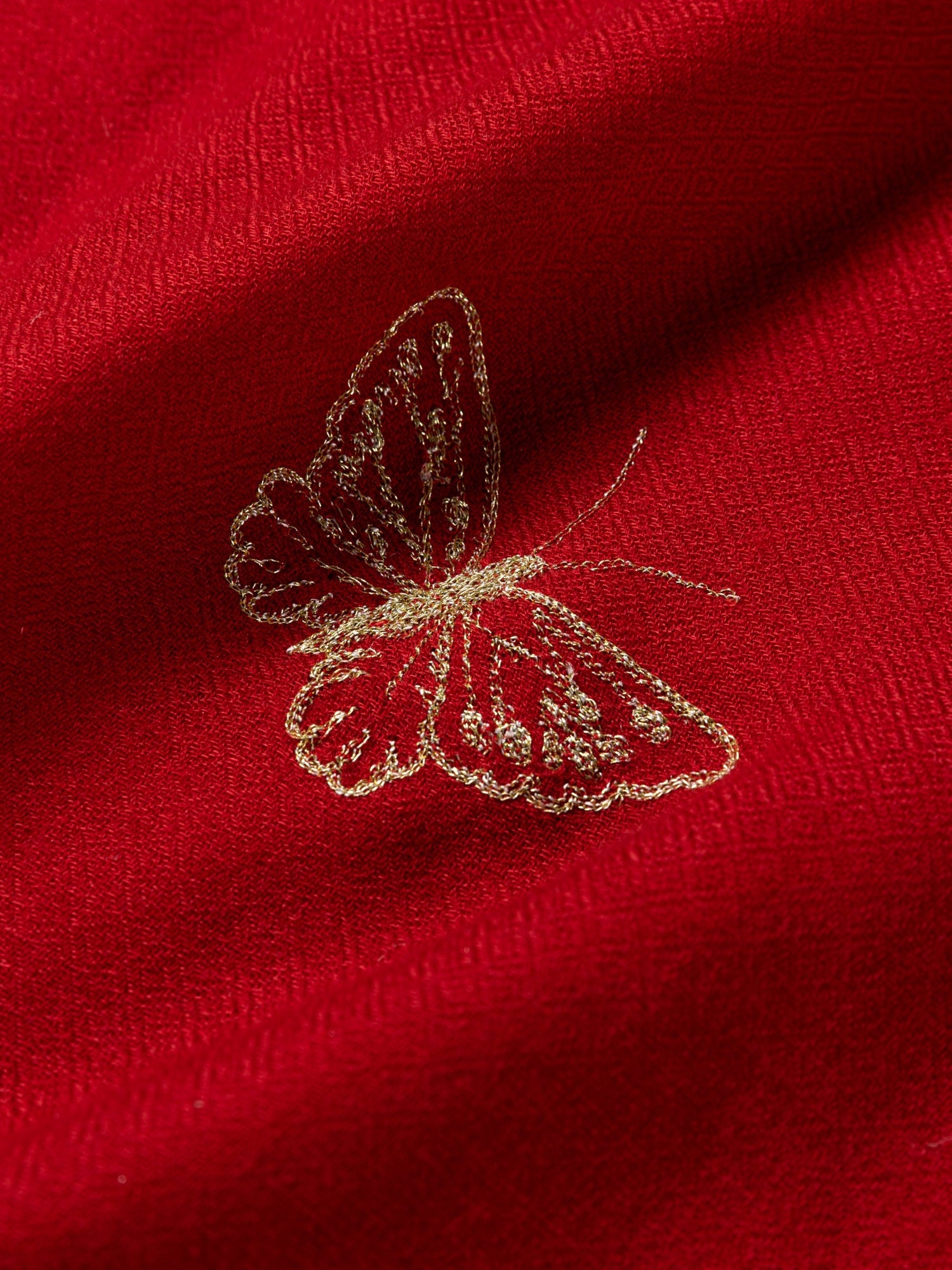 Embroidered Cashmere Shawl | Red