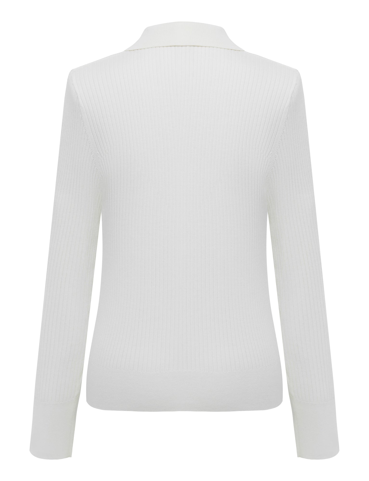 Button V-Neck Ribbed Knit Top | White