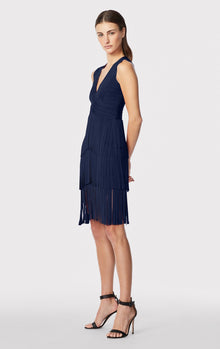 V Neck Fringed Midi Dress | Classic Blue