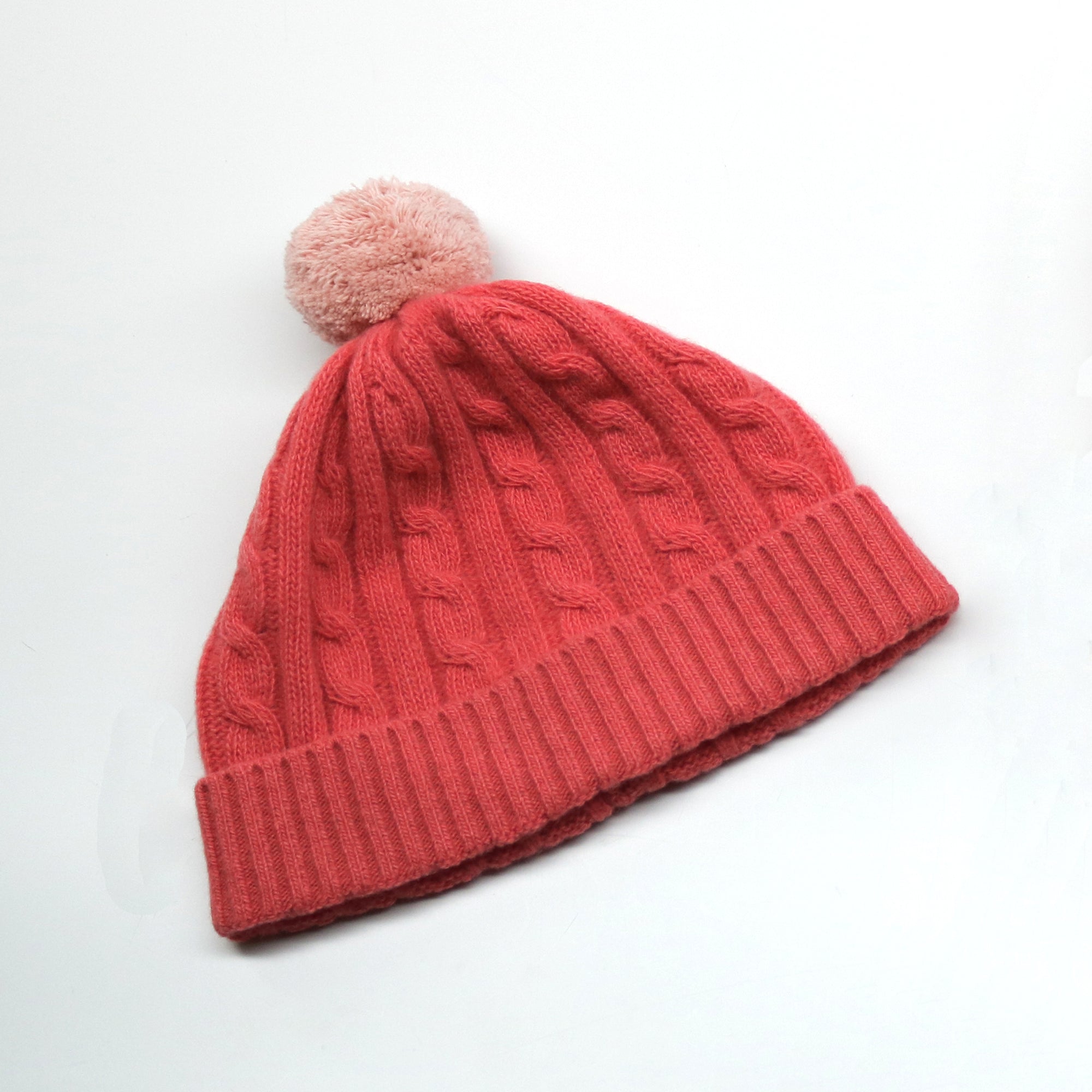 Kids | Cashmere Hat with Cables And Pom | Pink