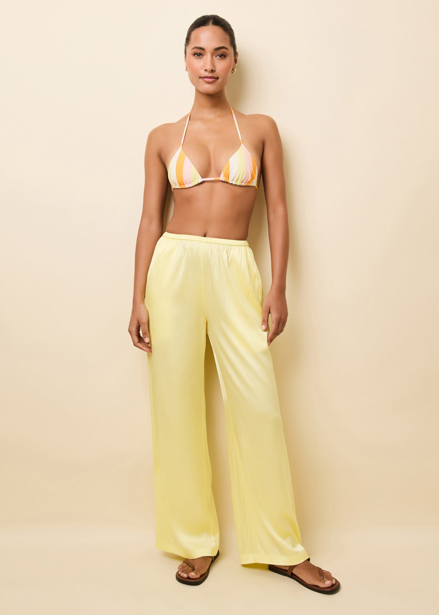 Monaco Satin Pant Custard - Solid & Striped