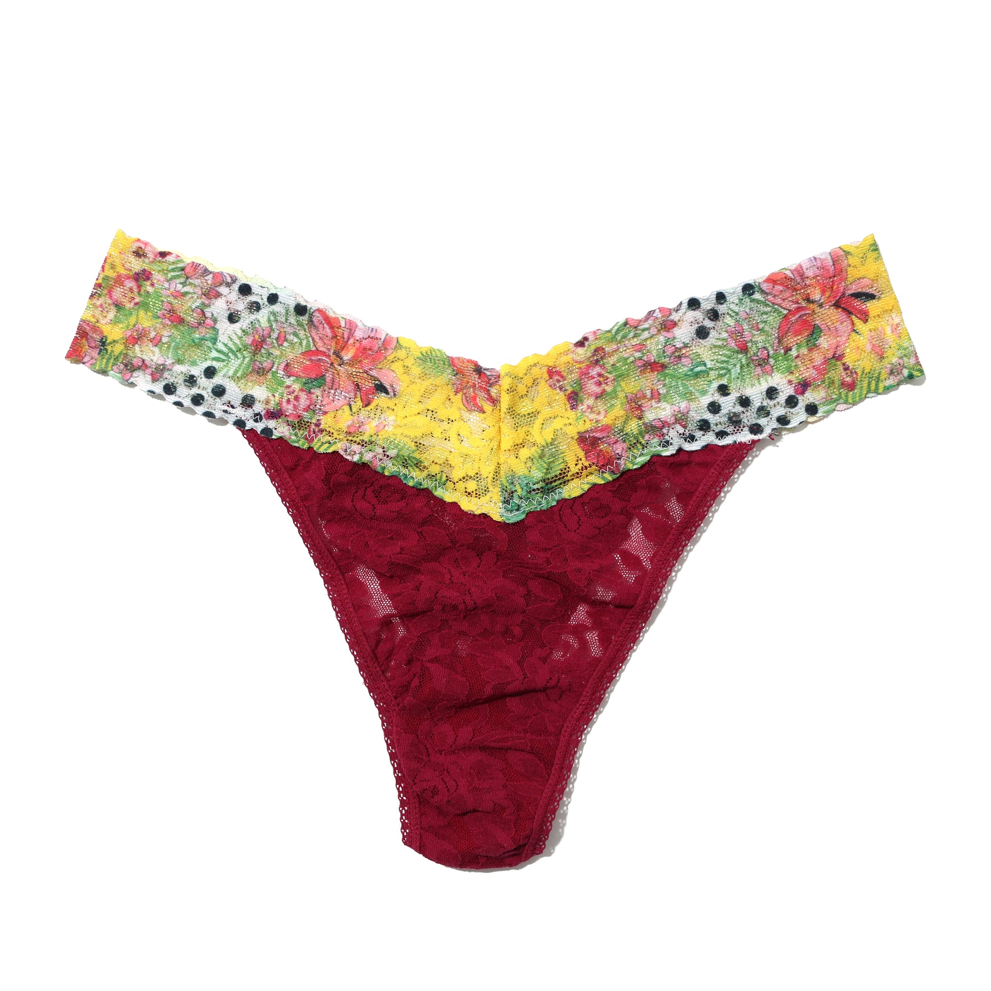 Signature Lace Original Rise Thong | Dark Pomegranite/Teens Floral