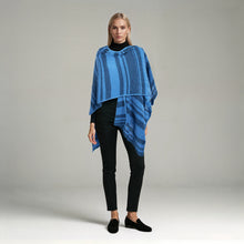 Womens | Cashmere Striped Ruana Shawl | Blue